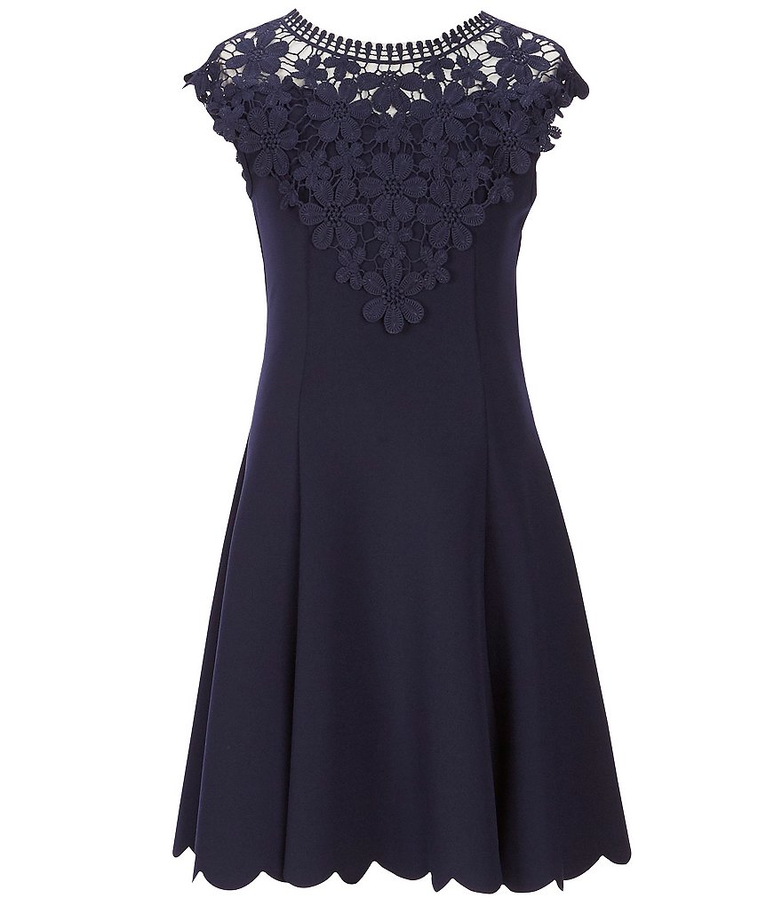 Zunie Big Girls 7-16 Crochet Lace Scallop-Hem A-Line Dress