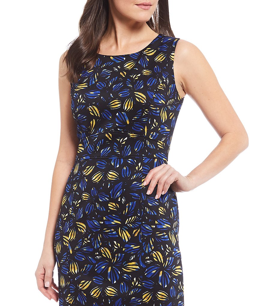 Kasper Sleeveless Jewel Neck Floral Print Scuba Sheath Dress