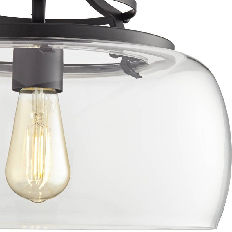 Franklin Iron Works Farmhouse Rustic Ceiling Light Semi Flush Mount Fixture LED Black Iron 13 1/2" Wide Clear Glass Dining Kitchen