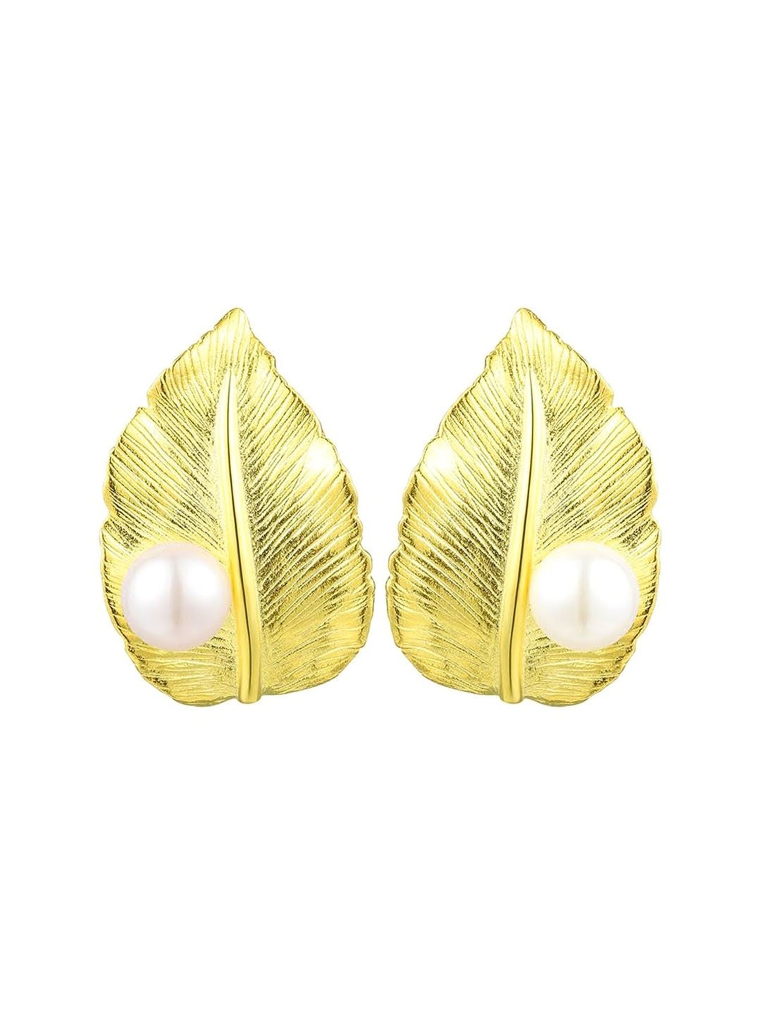 Rihi by P.C. Chandra Jewellers 92.5 Sterling Silver Golden Leaf Stud Earrings for Women & Girls