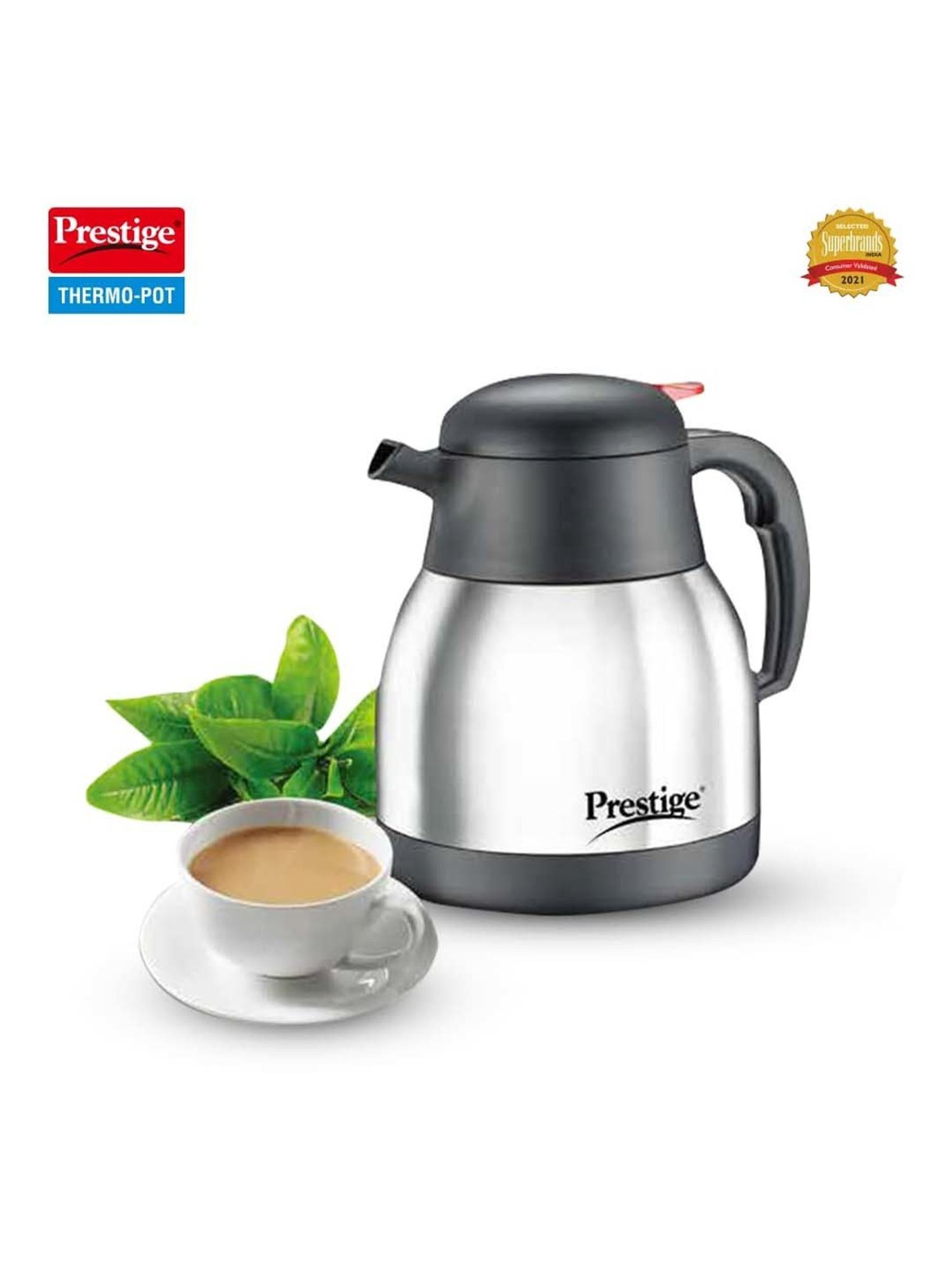 Prestige Silver & Black Stainless Steel Double Insulated Vacuum Flask (1 L) - Set of 1