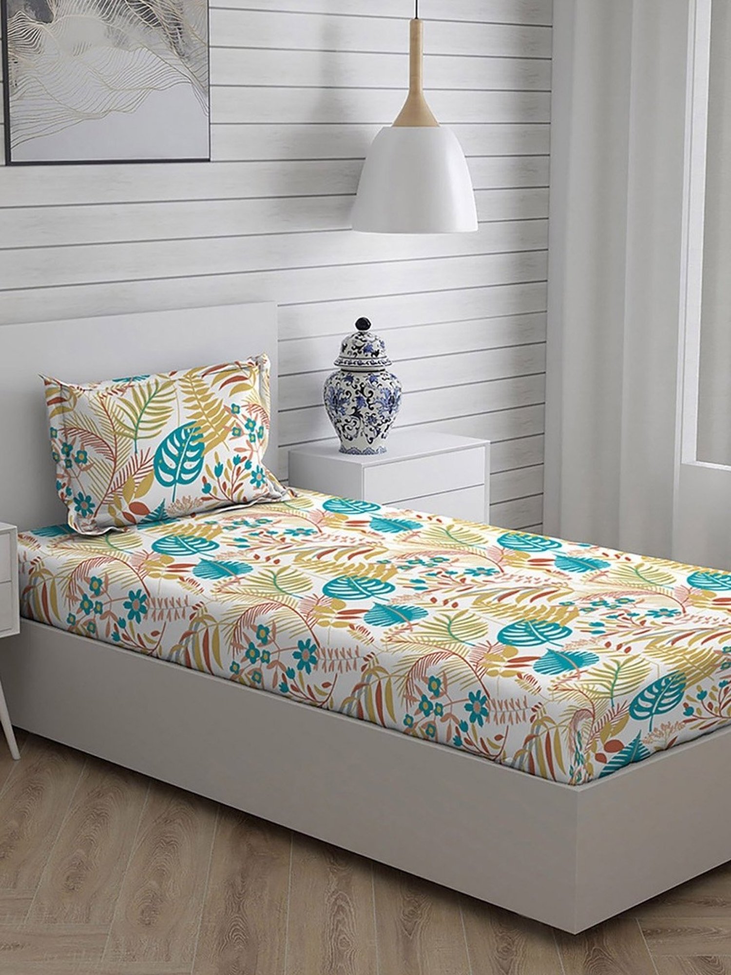 Layers Duracount Nature Yellow 225 TC Cotton Single Bed Sheet with 1 Pillow Cover