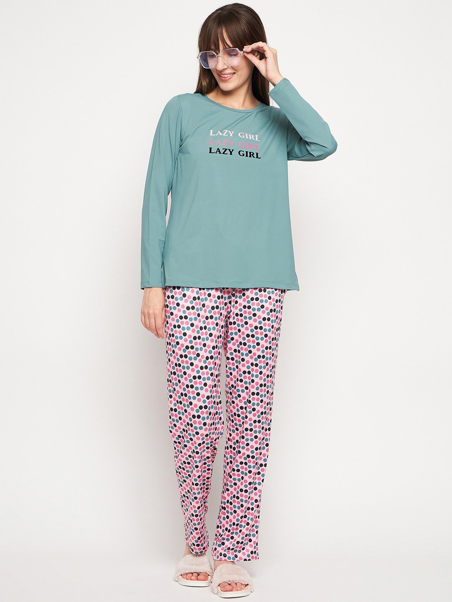 MADAME M Secret Green Graphic Print T-Shirt With Pyjamas