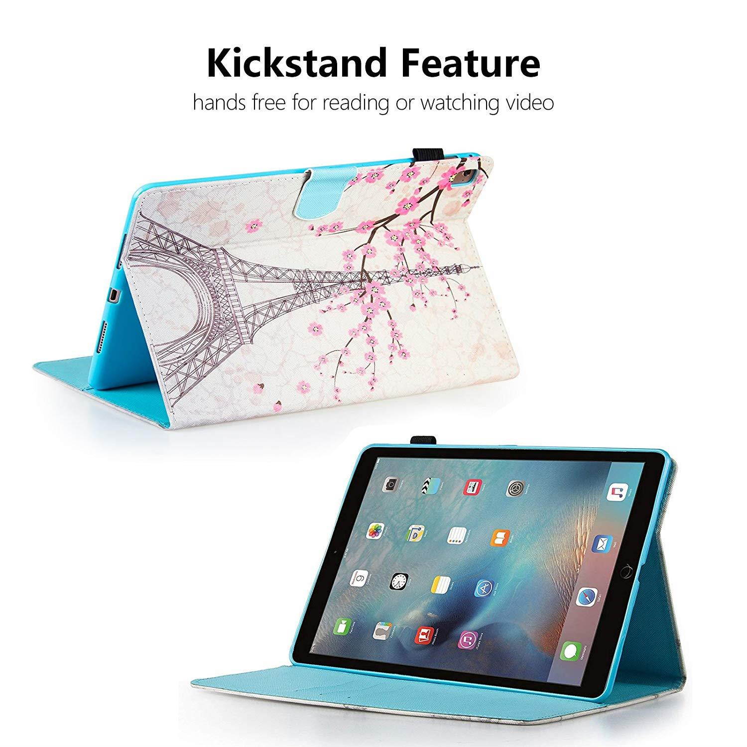 iPad Pro 9.7 inch 2016 Case, Dteck PU Leather Protective Smart Case with [Auto Sleep/Wake] Pencil Holder Flip Folio Stand Wallet Cover for Apple iPad Pro 9.7 2016 Release Tablet, Pink Eiffel Tower