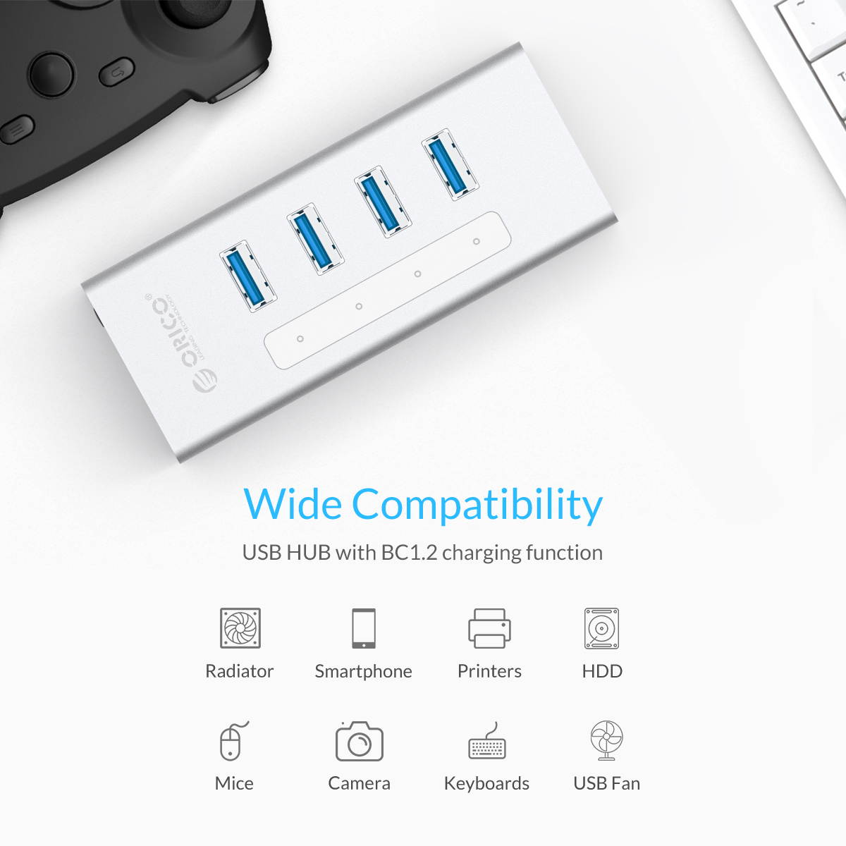 USB 3.0 Hub, Portable SuperSpeed 4 Port USB 3.0 Hub with Built-in Cable , USB Extension Multi-function USB Dock Hot Swapping Support for  Mac, PC, USB Flash Drives and Other Devices