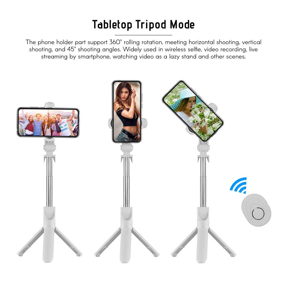 5-Section Extendable Selfie Stick Integrated Universal Phone Holder Tabletop Tripod with BT Remote Controller 10m Wireless Control for iPhone Samsung Huawei Xiaomi Phones
