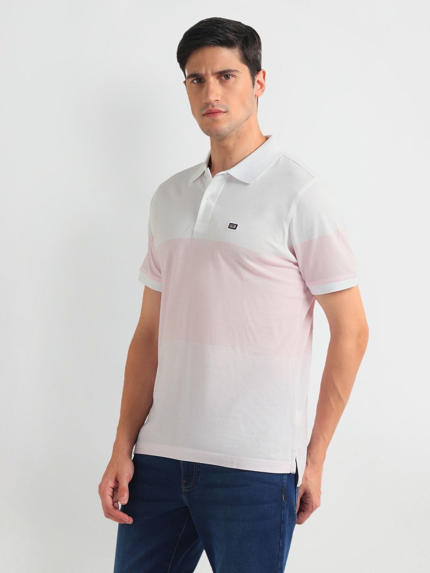 Arrow Sports Pink Cotton Regular Fit Colour Block Polo T-Shirt