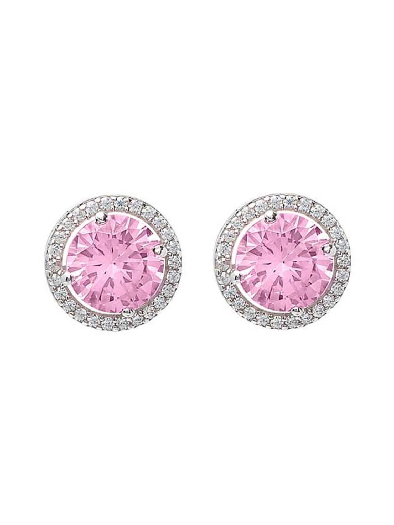 Silberry 925 Sterling Silver Pink Poise 6mm Round Stud Earrings for Women