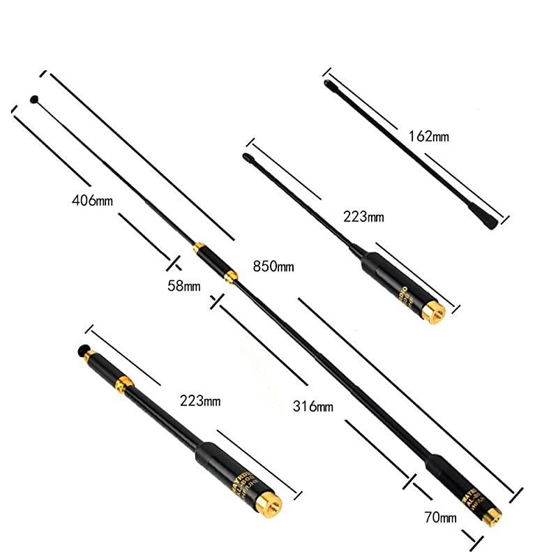 70cm 2m 144430mHz Telescopic Ham Handheld Radio Extendable Antenna High Gain 10W Dismountable Antenna for Baofeng BF UV3R YAESU VX1R VX2R VX3R TYT Radio