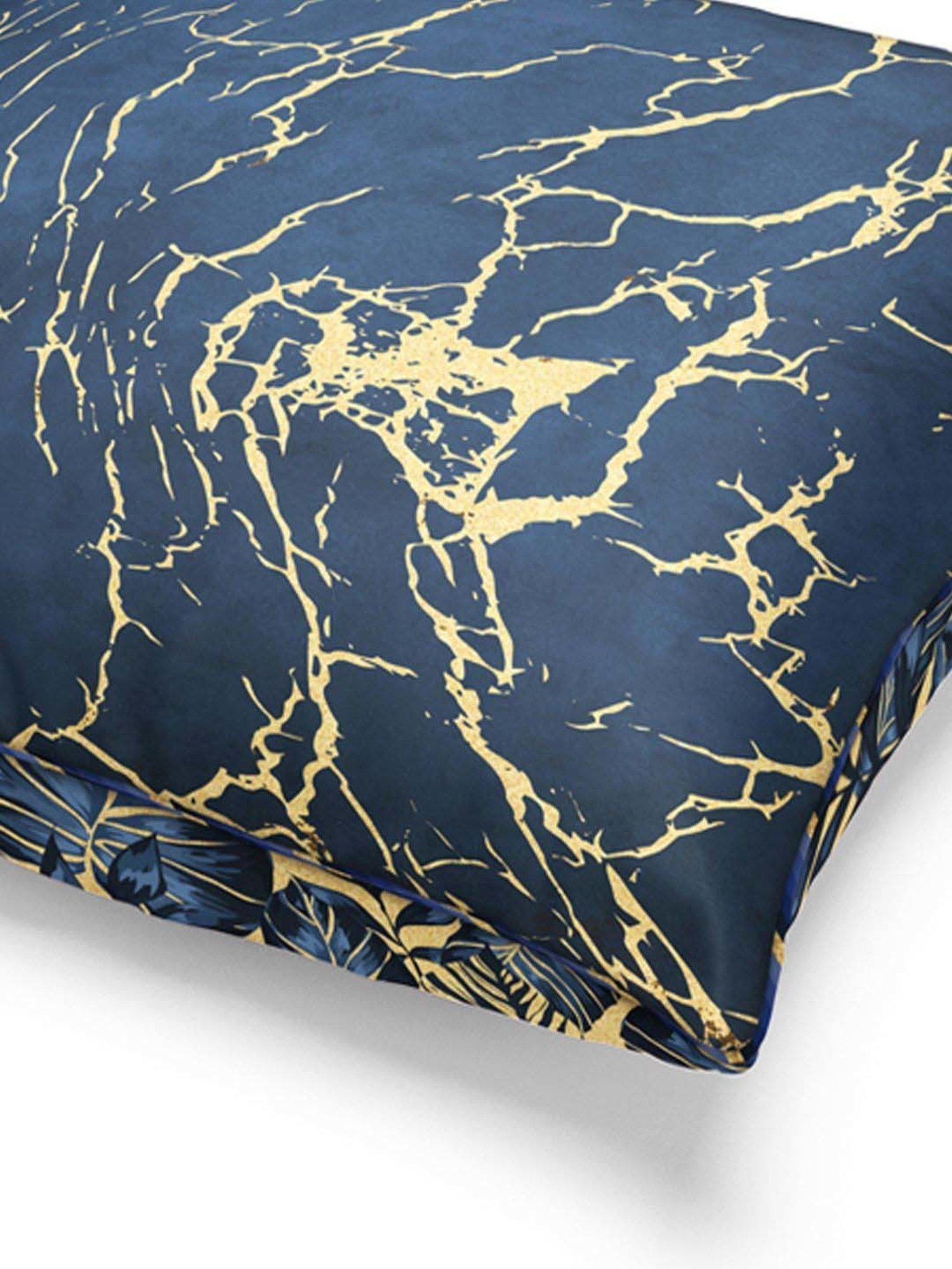 Bianca Suzane Navy & Golden Microfibre Cushion Cover - Set of 3
