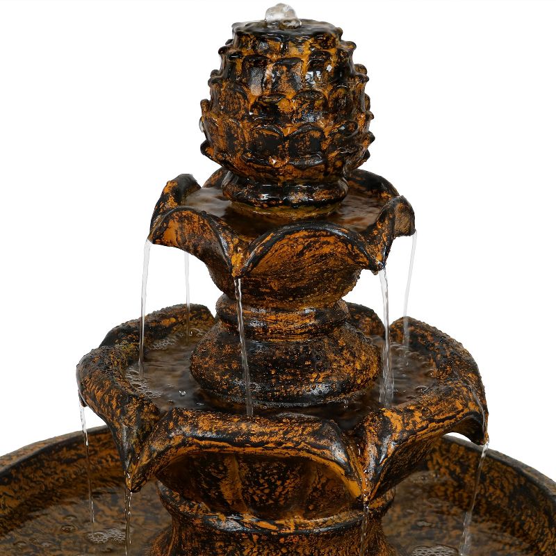Sunnydaze Outdoor Solar Powered Ornate Elegance Tiered Water Fountain with Battery Backup and LED Light - 41" - Rustic Finish