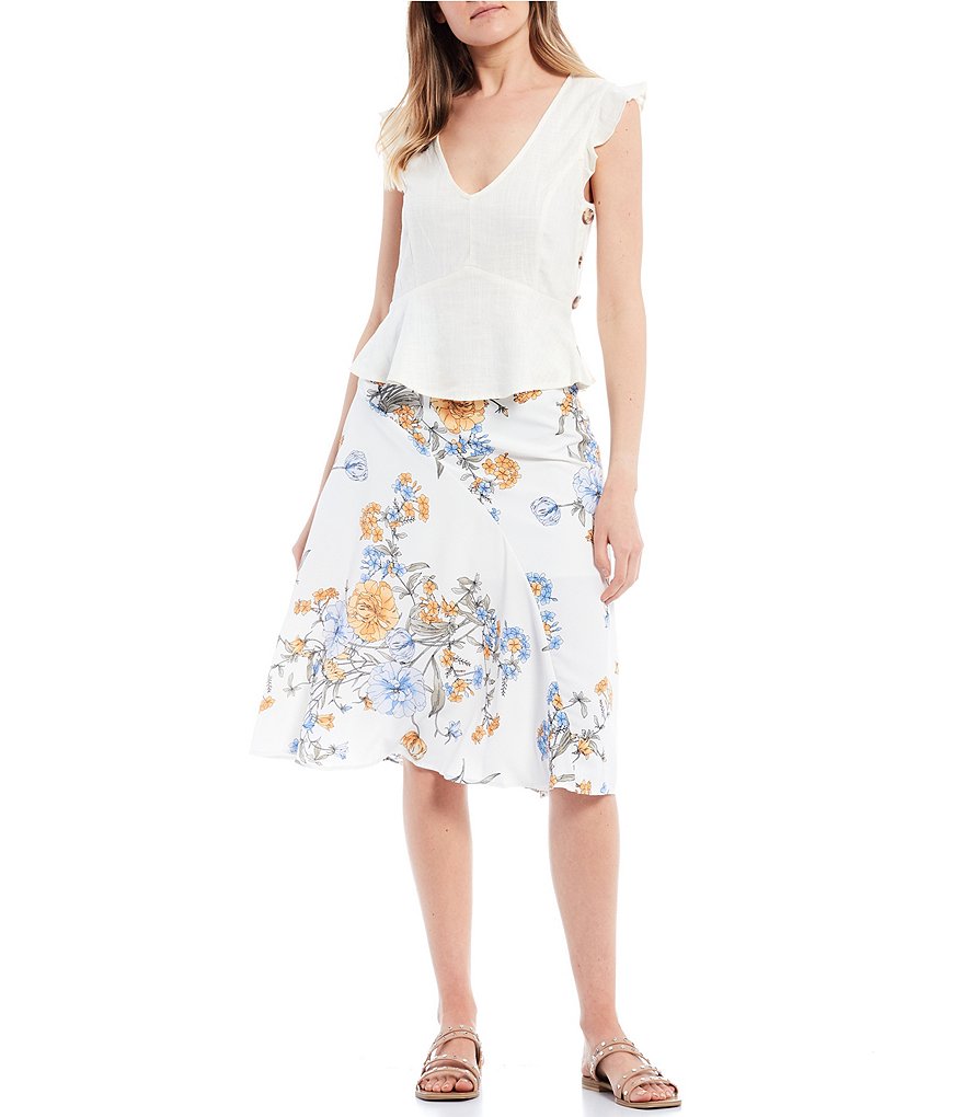 Love & Piece Mid-Rise Floral Print A-Line Midi Skirt
