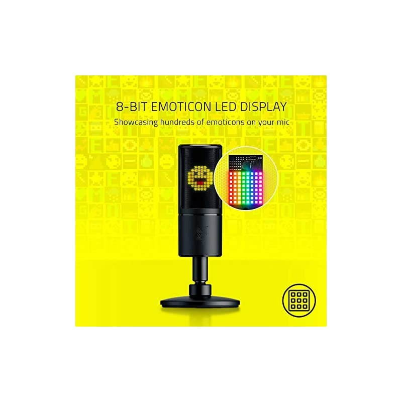 Seiren Emote Streaming Microphone: 8-bit Emoticon LED Display, Stream Reactive Emoticons, Hypercardioid Condenser Mic, Built-in Shock Mount, Height & Angle Adjustable Stand, Classic Black