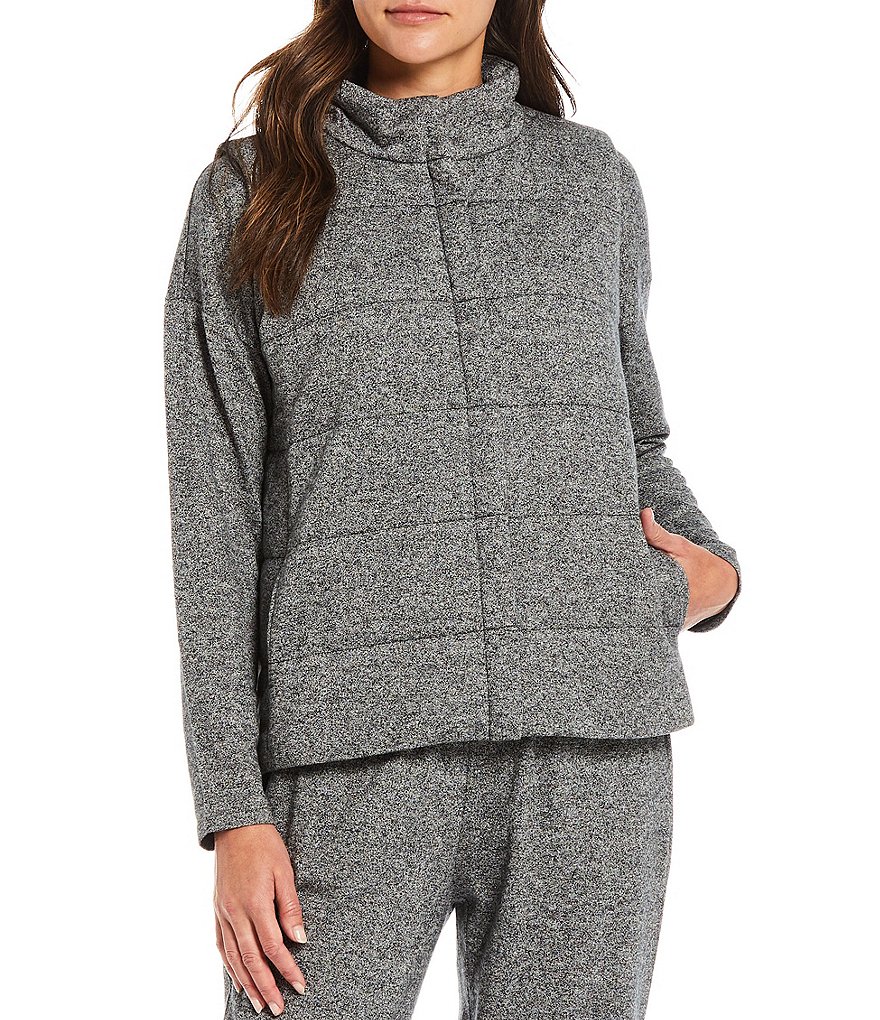 Ruby Rd. Soft Paisley Print Stand Collar Zip Front Patch Pocket Vest