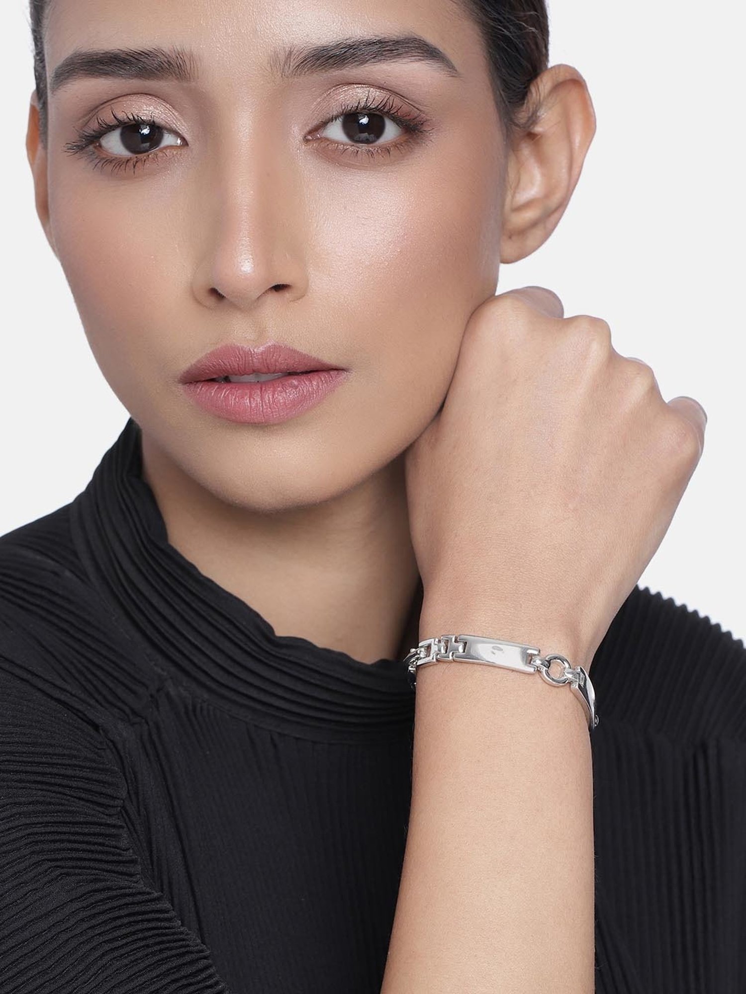 Estele Rhodium-Plated Rectangular Link Bracelet for Women