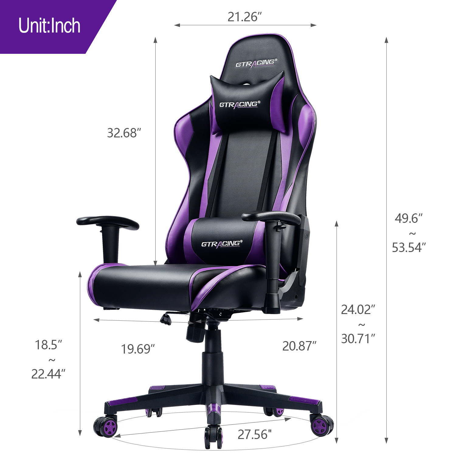 Gaming Chair, Racing Style Computer Desk Chair Padded Armrests Ergonomic Lumbar Support Adjustable Height