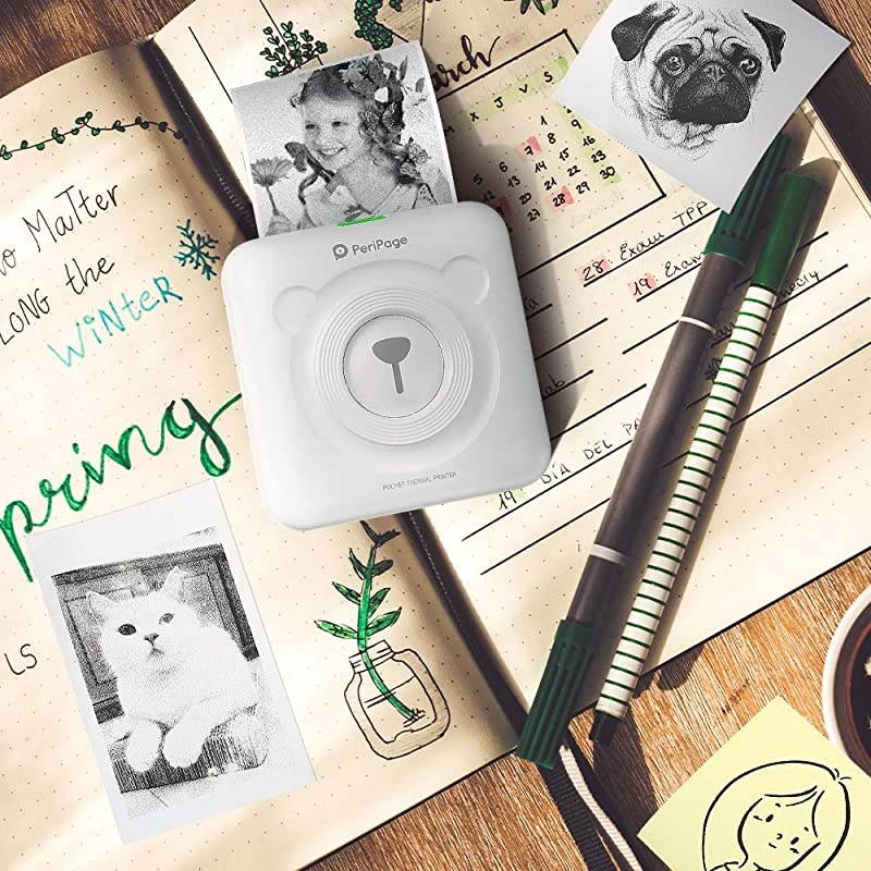 Mini Portable Printer, Pocket Bluetooth Wireless Photo Printer for Mobile Phone - Peripage Printer on Android iOS Windows-Thermal Printer for Mothers Gifts,Child Home Office Students.