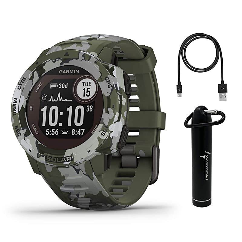 Garmin Instinct Solar Sportsman Camo Edition Premium GPS Smartwatch with Included  Power Bank Bundle (Lichen Camo)