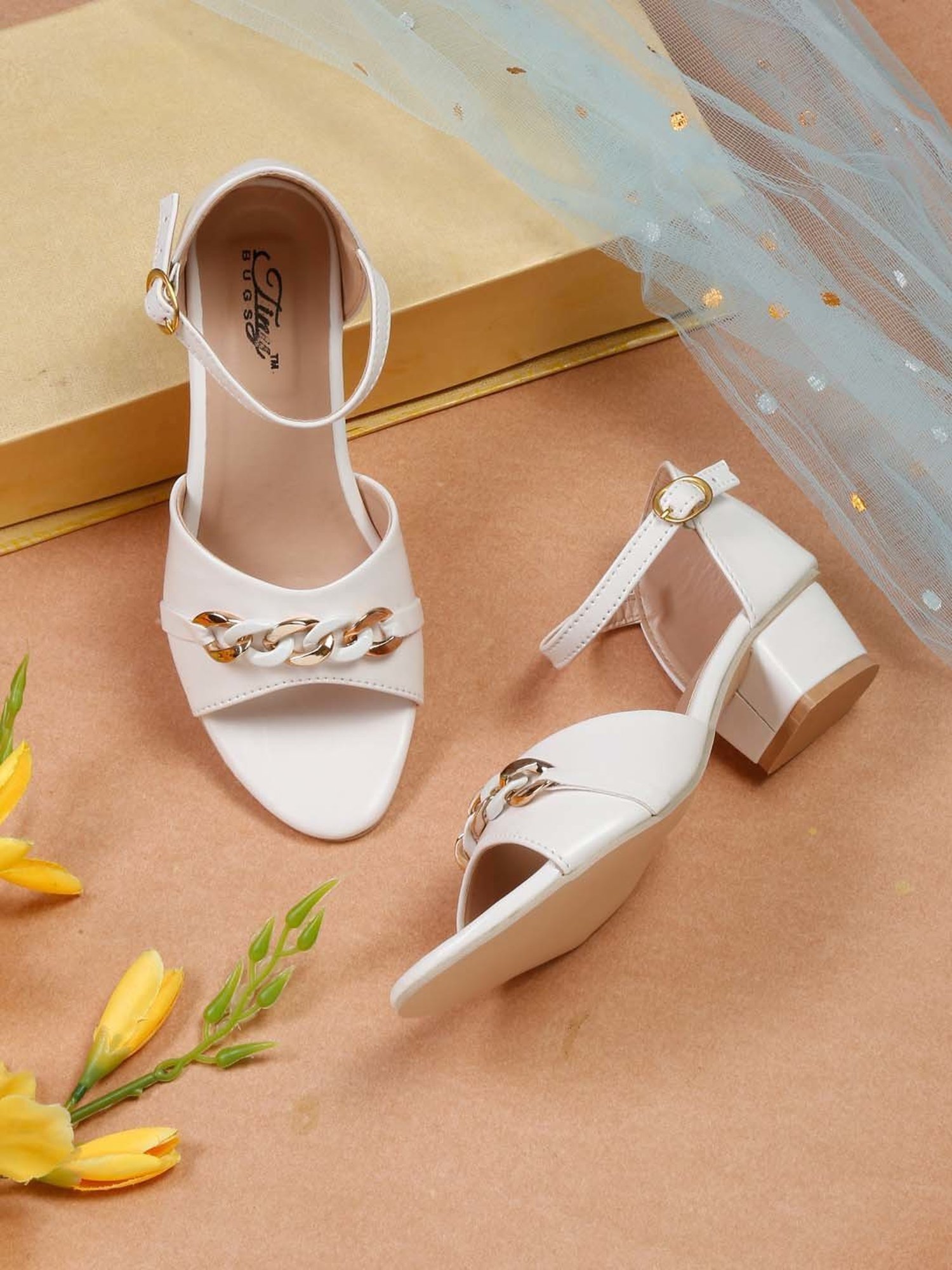 Tiny Bugs Kids White & Beige Ankle Strap Sandals