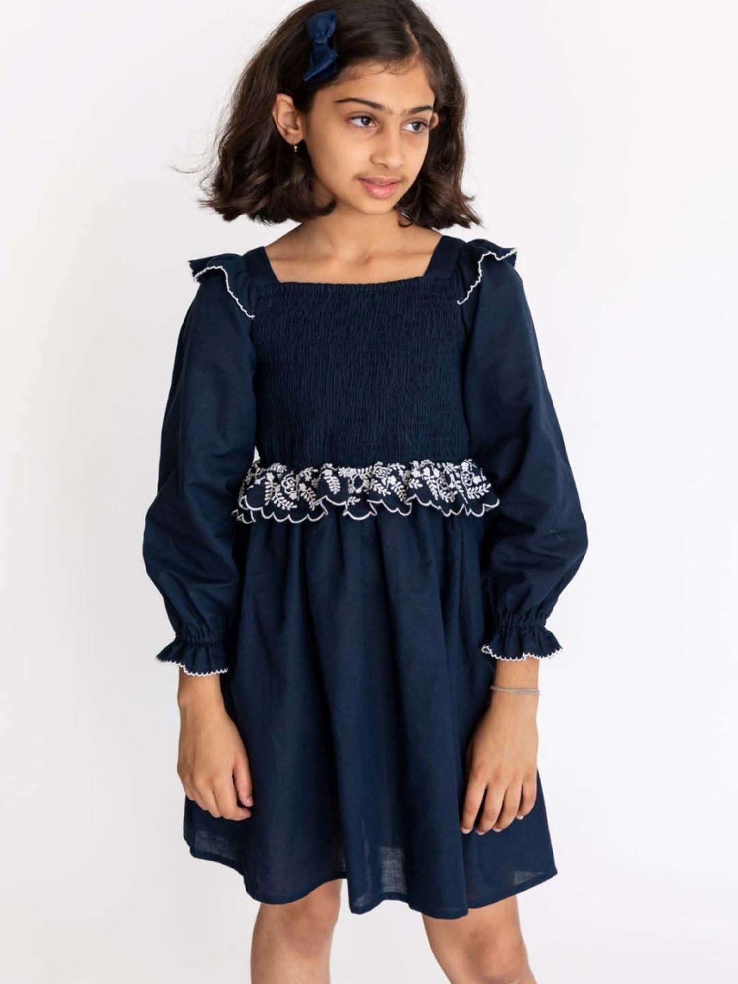 A Little Fable Navy Printed Full Sleeves Dress