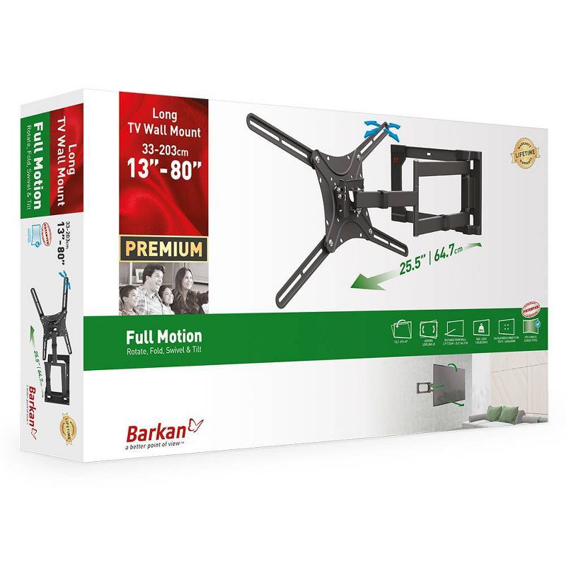 Barkan 13" - 80" 4-Movement Patented to Fit Various Screen Types Flat / Curved TV Wall Mount - Black