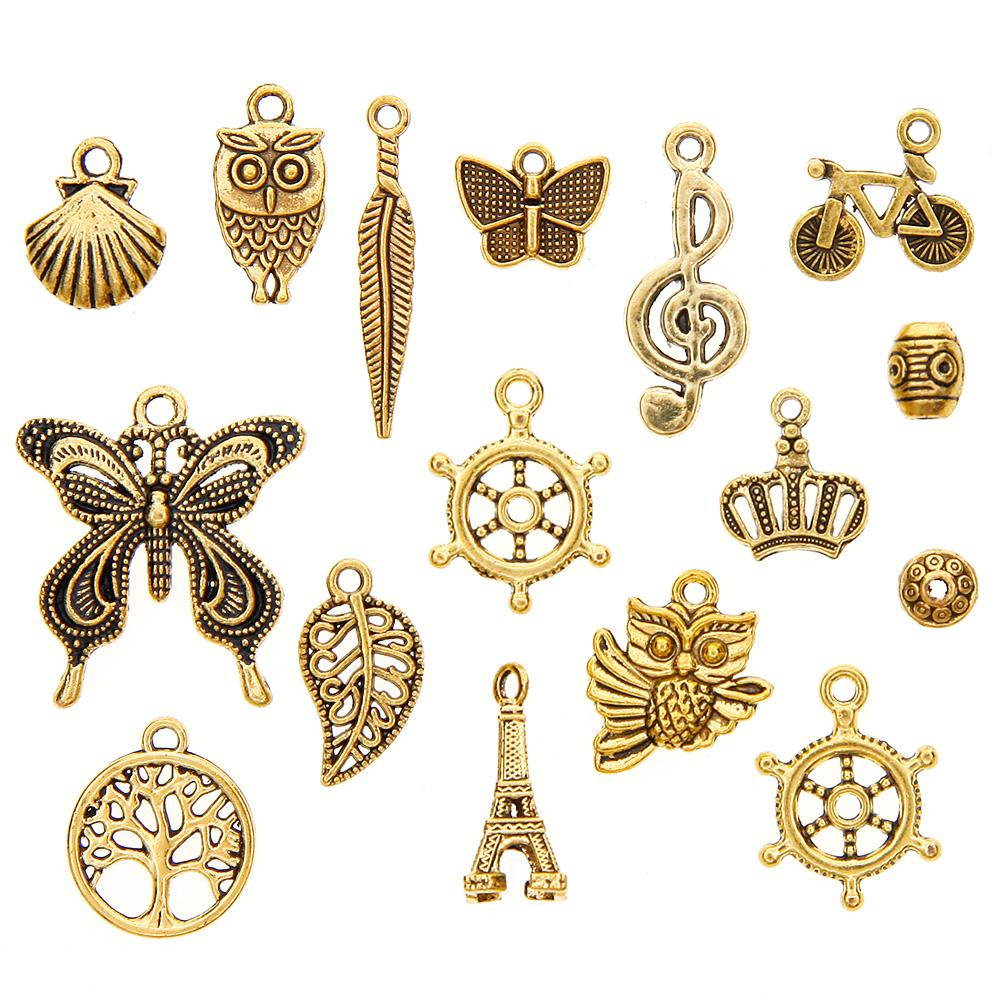 50 Pcs/Set Lots Antique Gold Mixed Styles Charm Pendants DIY Jewelry for Necklace Bracelet Craft Findings Making