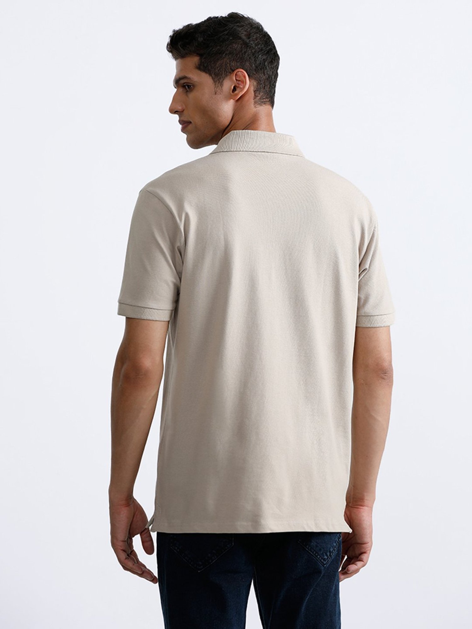 WES Casuals by Westside Beige Polo Neck T-Shirt
