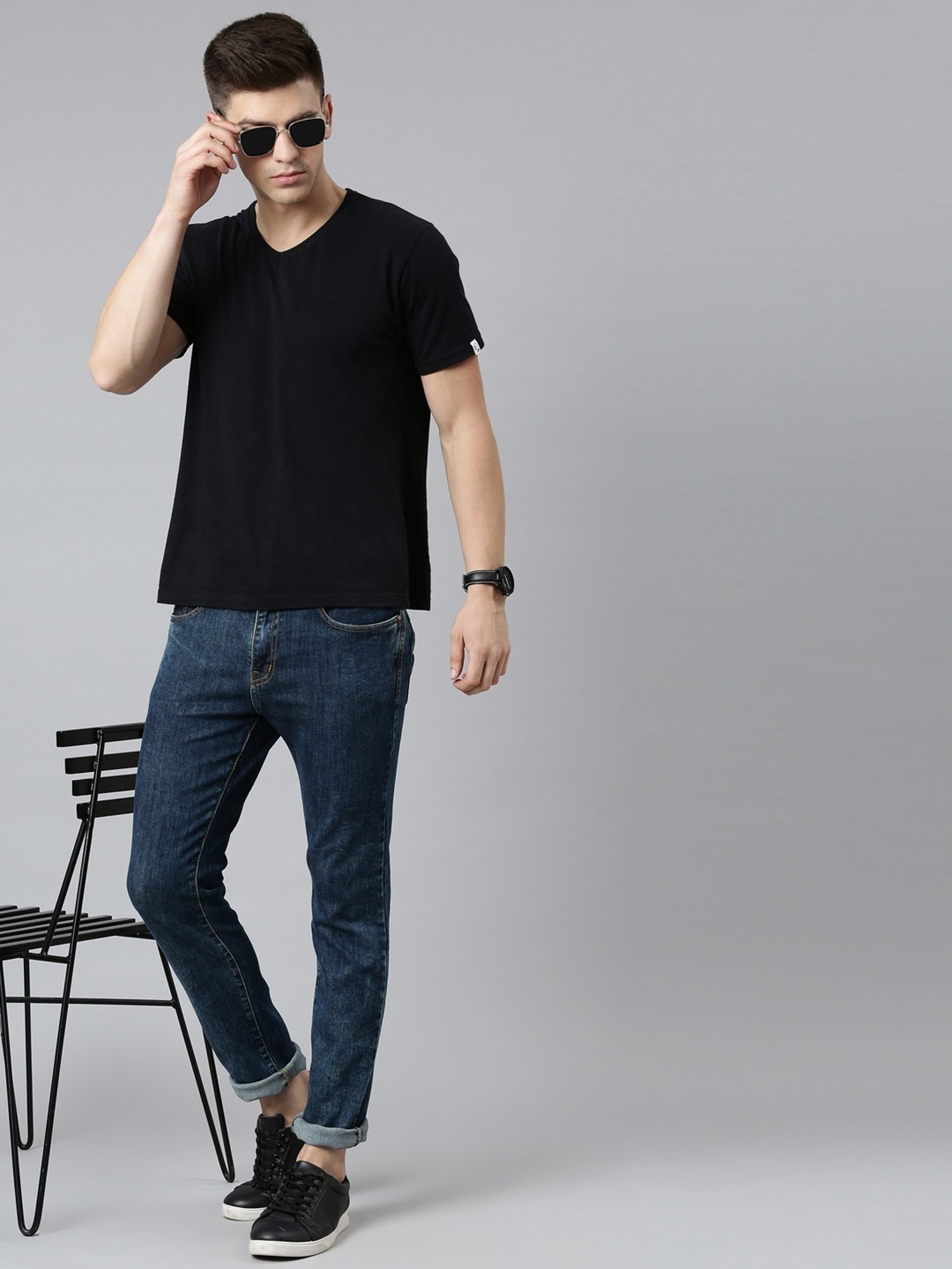 CINOCCI Cool Blue Cotton Slim Fit Jeans
