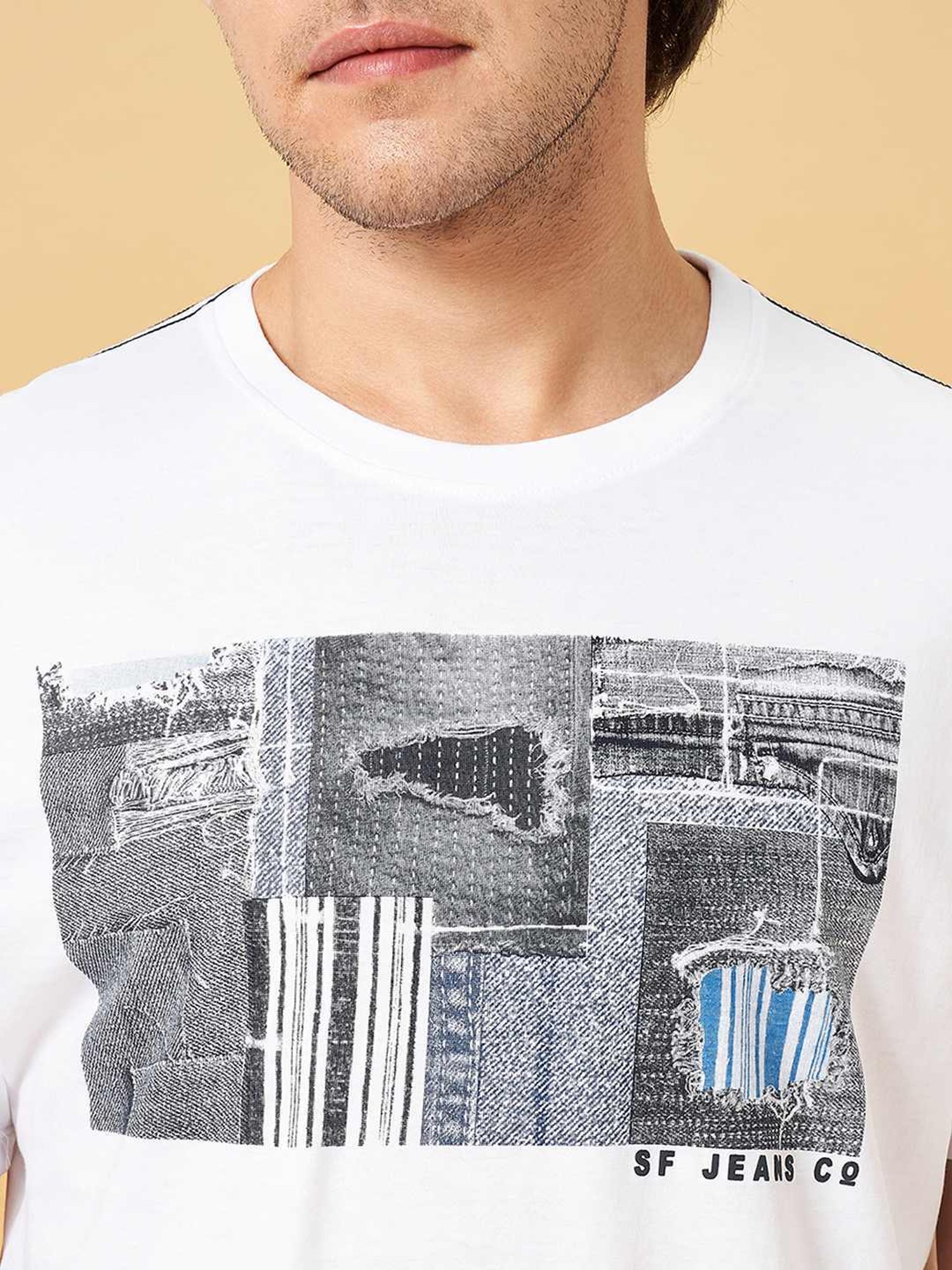 Sf Jeans By Pantaloons White Slim Fit Printed T-Shirt