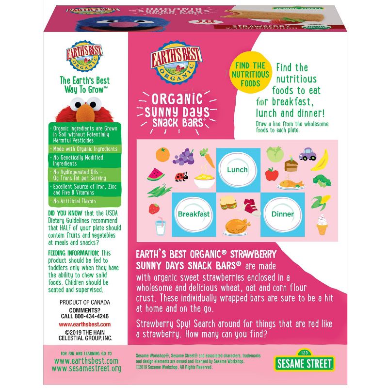 Earth's Best Sesame Street Organic Sunny Days Strawberry Snack Bars - 18ct
