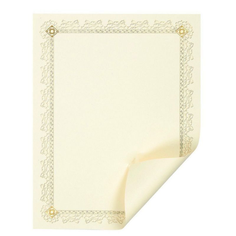 48-Sheet Certificate Papers with Gold Foil Leaf Borders, Letter Size for Diploma, 8.5" x 11"