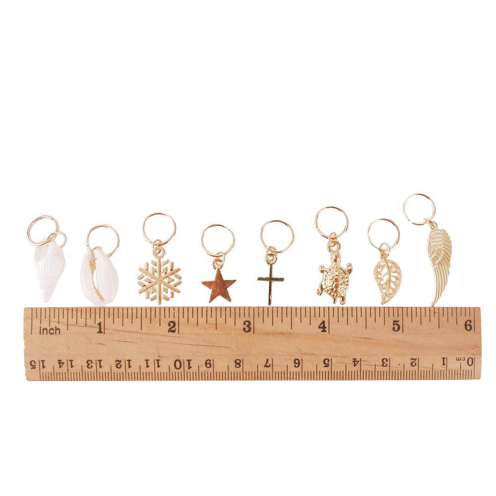 50 Pcs Gold Shell Hands Leaves Star Conch Snowflake Pendant Charms Rings Set Hair Clip Headband Accessories for Pierced Braid