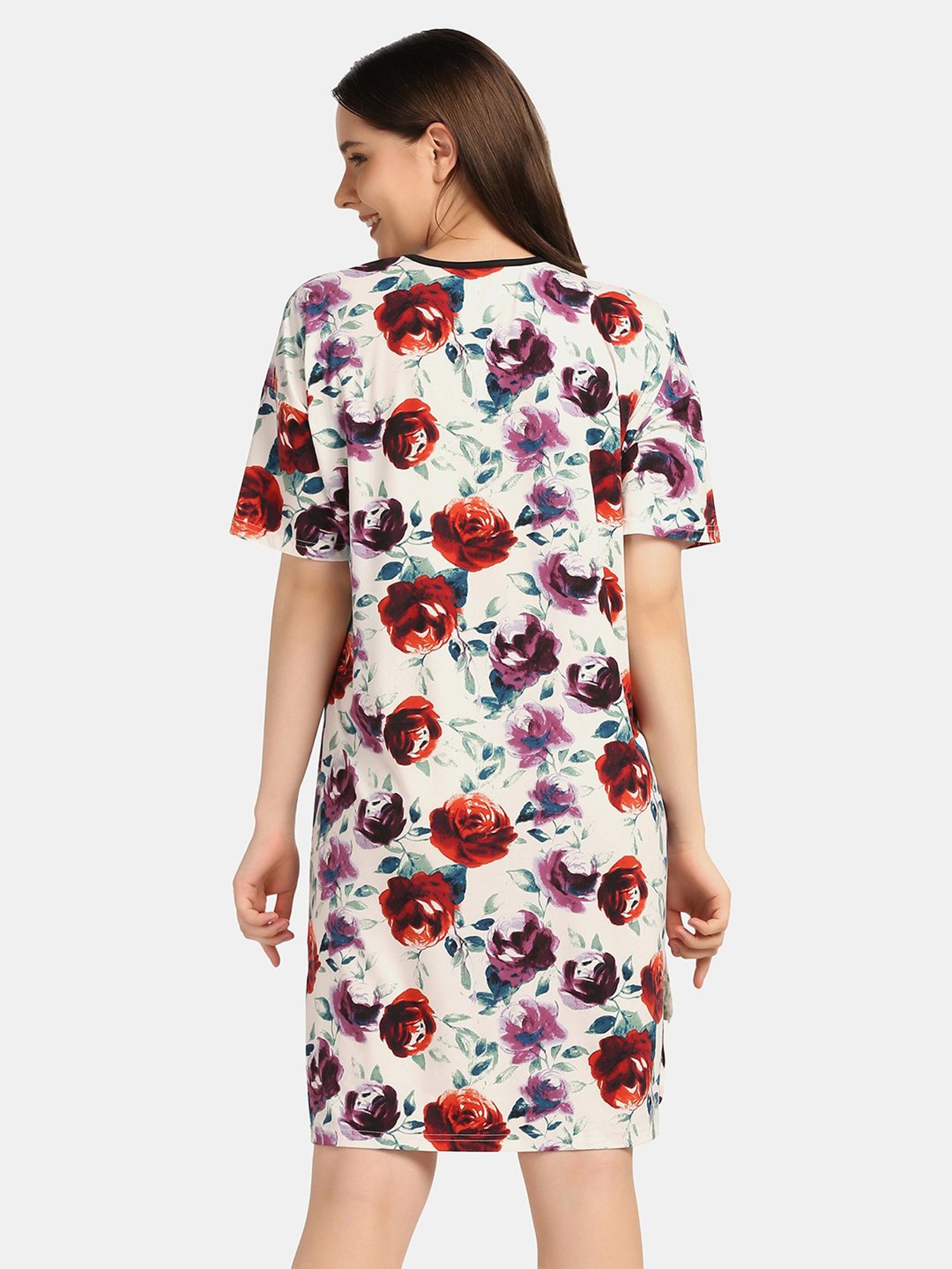Da Intimo Off White Printed Night T-Shirt Dress
