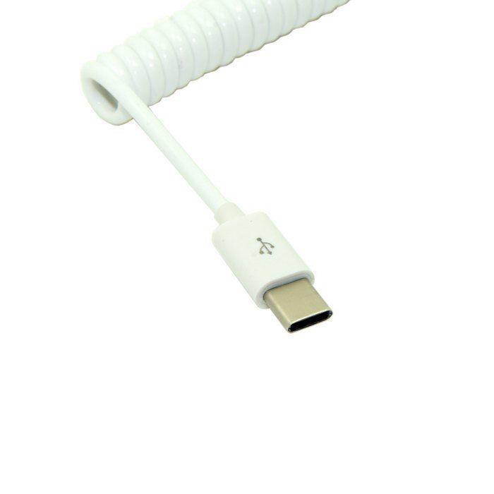 USB 2.0 Type-A Male to USB Type-C USB-C Male Stretch Spring Coiled Cord Data & Power Charge Cable for Phone Tablet White 1m