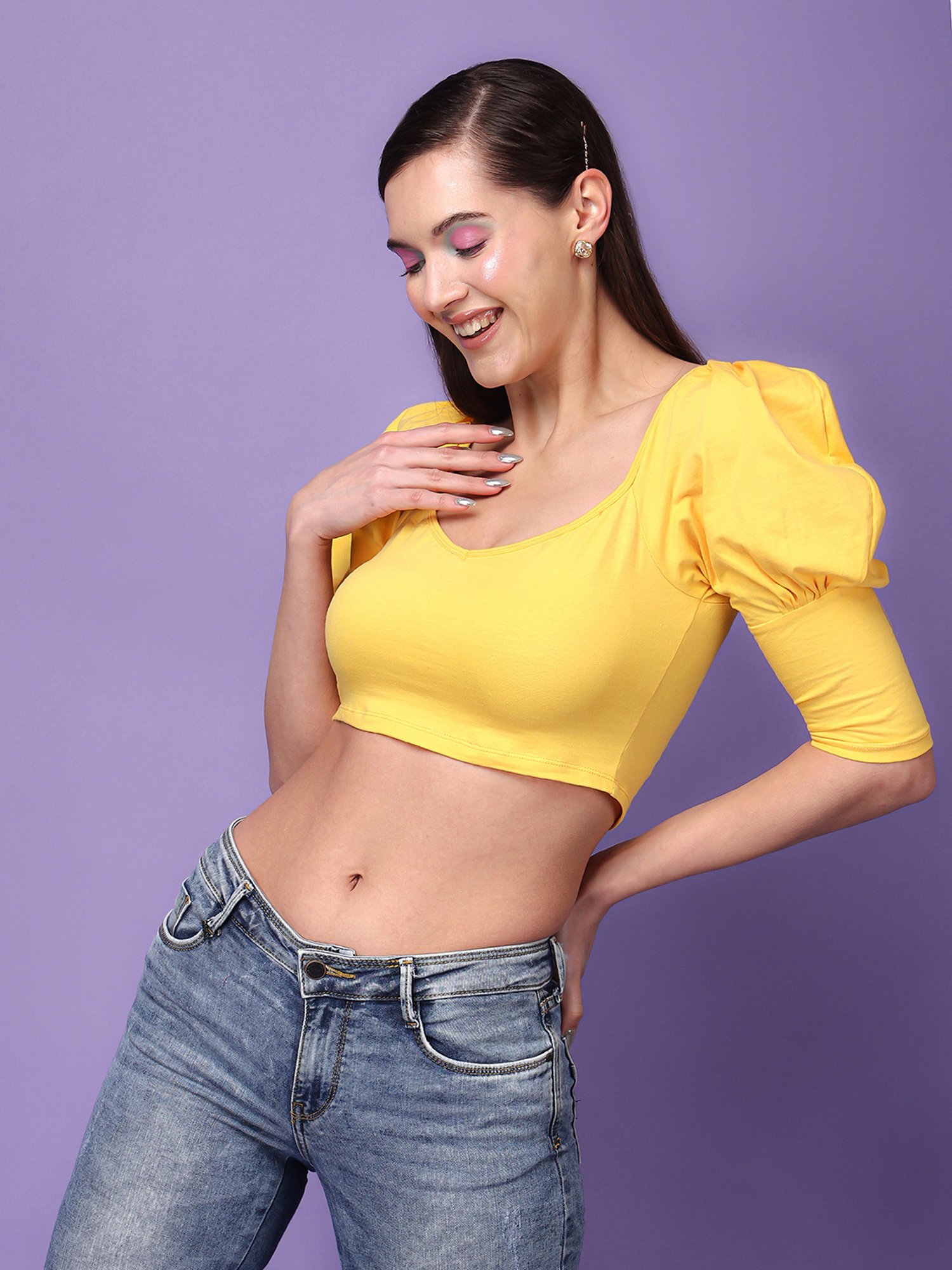 Scorpius Yellow Slim Fit Crop Top