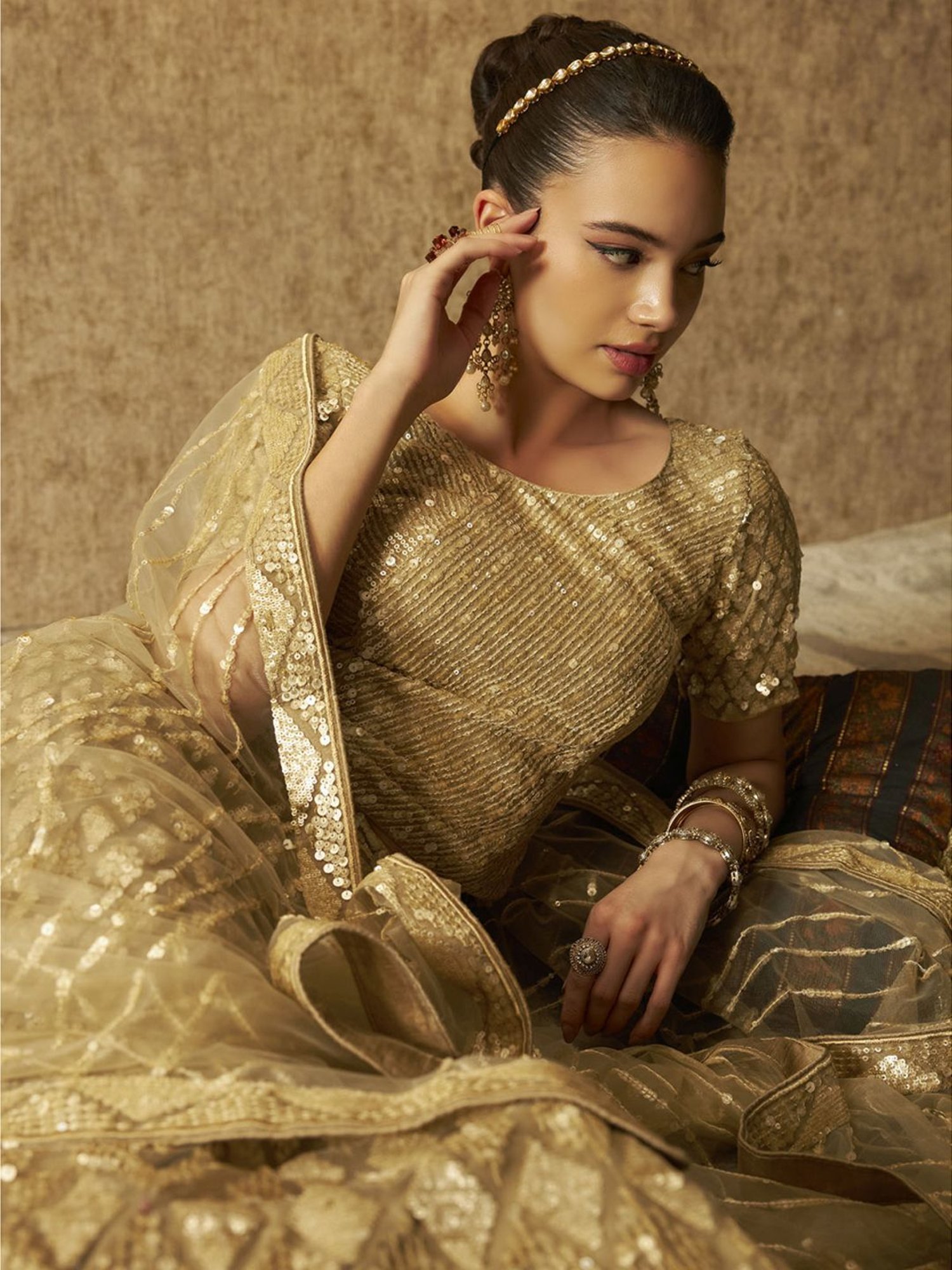 Silk Land Beige & Blue Woven Pattern Semi Stitched Lehenga Choli Set With Duppata