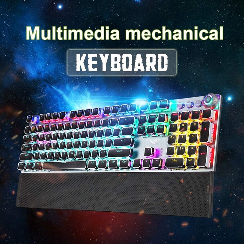 AULA F2088/F2058 108 Keys Mixed Light Mechanical Blue Switch Wired USB Gaming Keyboard with Metal Button