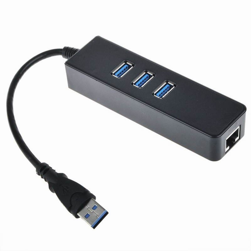 New 3 Port USB 3.0 Hub 10/100/1000 Mbps RJ45 Gigabit Ethernet LAN Wired Network Adapter