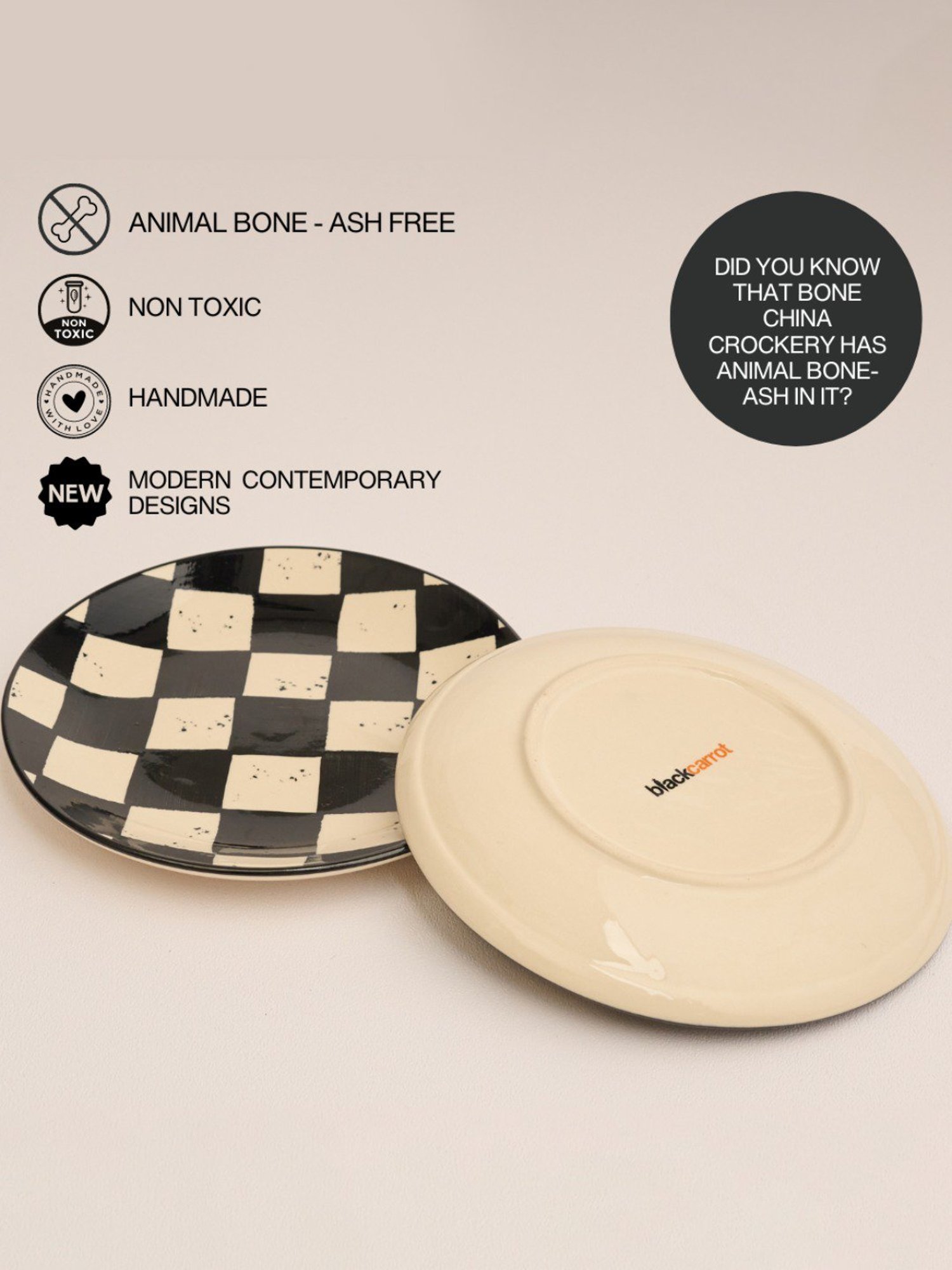 BlackCarrot Black & White Ceramic Snack Plates - Set of 2