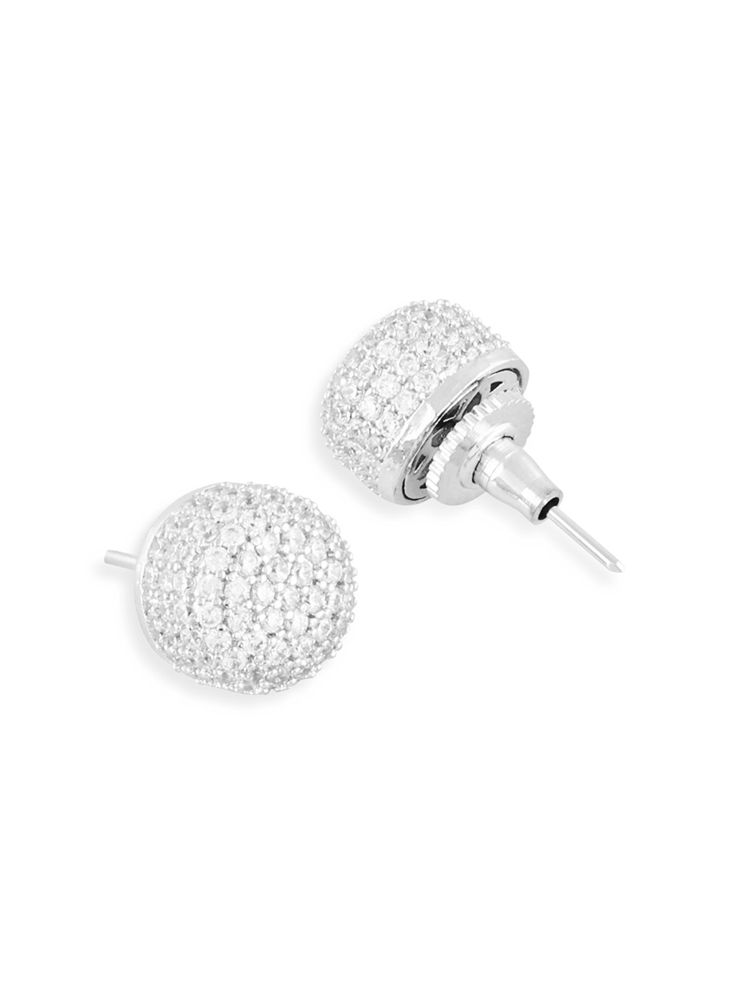 Abdesigns Silver Plated Round American Diamond Stud Earrings