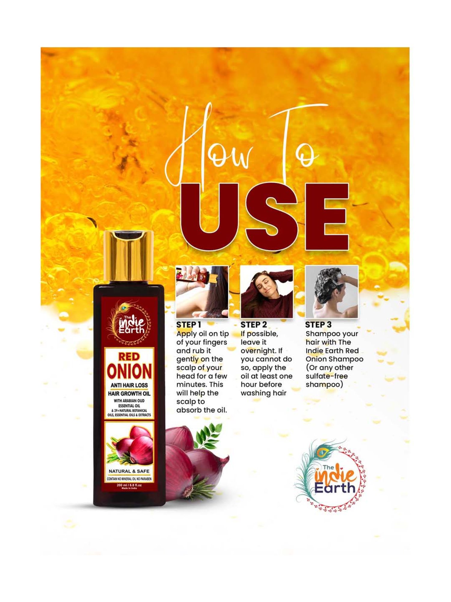 The Indie Earth Red Onion Anti Hair Loss & Hair Growth Combo Pack of 2 - 400 ml