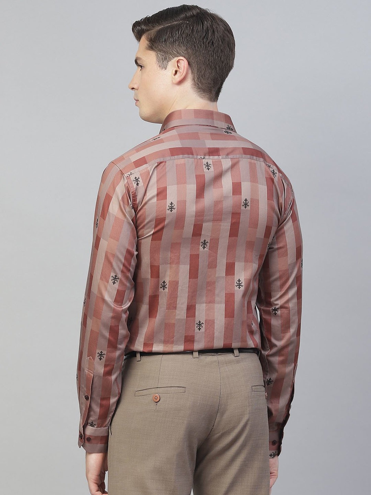 ManQ Rust Cotton Regular Fit Checks Shirt