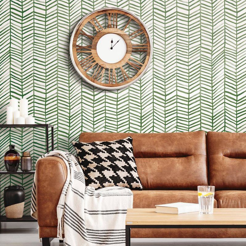 RoomMates Cat Coquillette Herringbone Peel and Stick Wallpaper Green