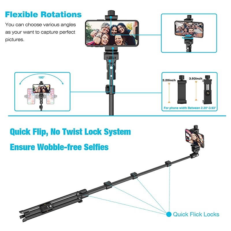 Stick Tripod54quot Extendable Camera Stick with Tripod Stand and Detachable Wireless Remote Shutter for iPhone 6 7 8 X Xs Samsung Galaxy S9 Note8 GoproAndroid PhonesDigital Cameras