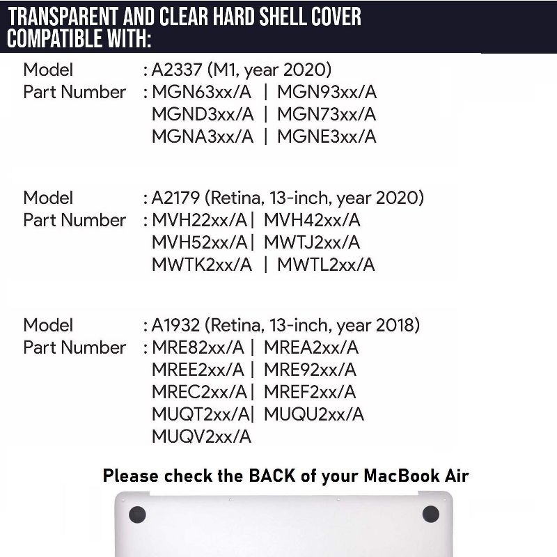 Dartwood 13" Macbook Air Case - Lightweight, Clear and Hard Case for A2337(M1)/A2179/A1932 (2018 - 2020) Macbook Air 13 Inch Models