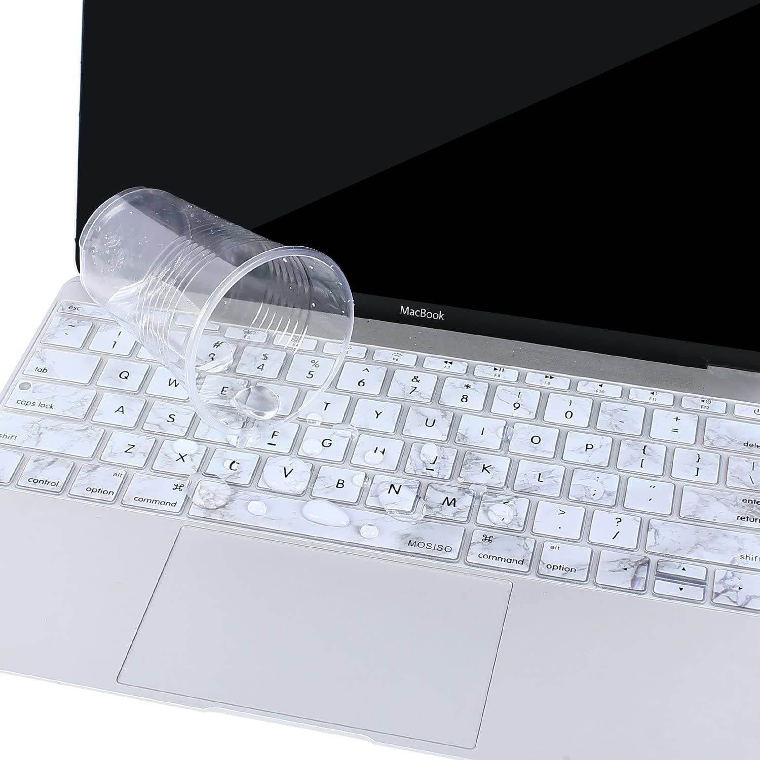 MOSISO Silicone Pattern Keyboard Cover Protective Skin Compatible with MacBook Pro 13 inch 2017 & 2016 Release A1708 Without Touch Bar, MacBook 12 inch A1534, Gray Marble on White Base