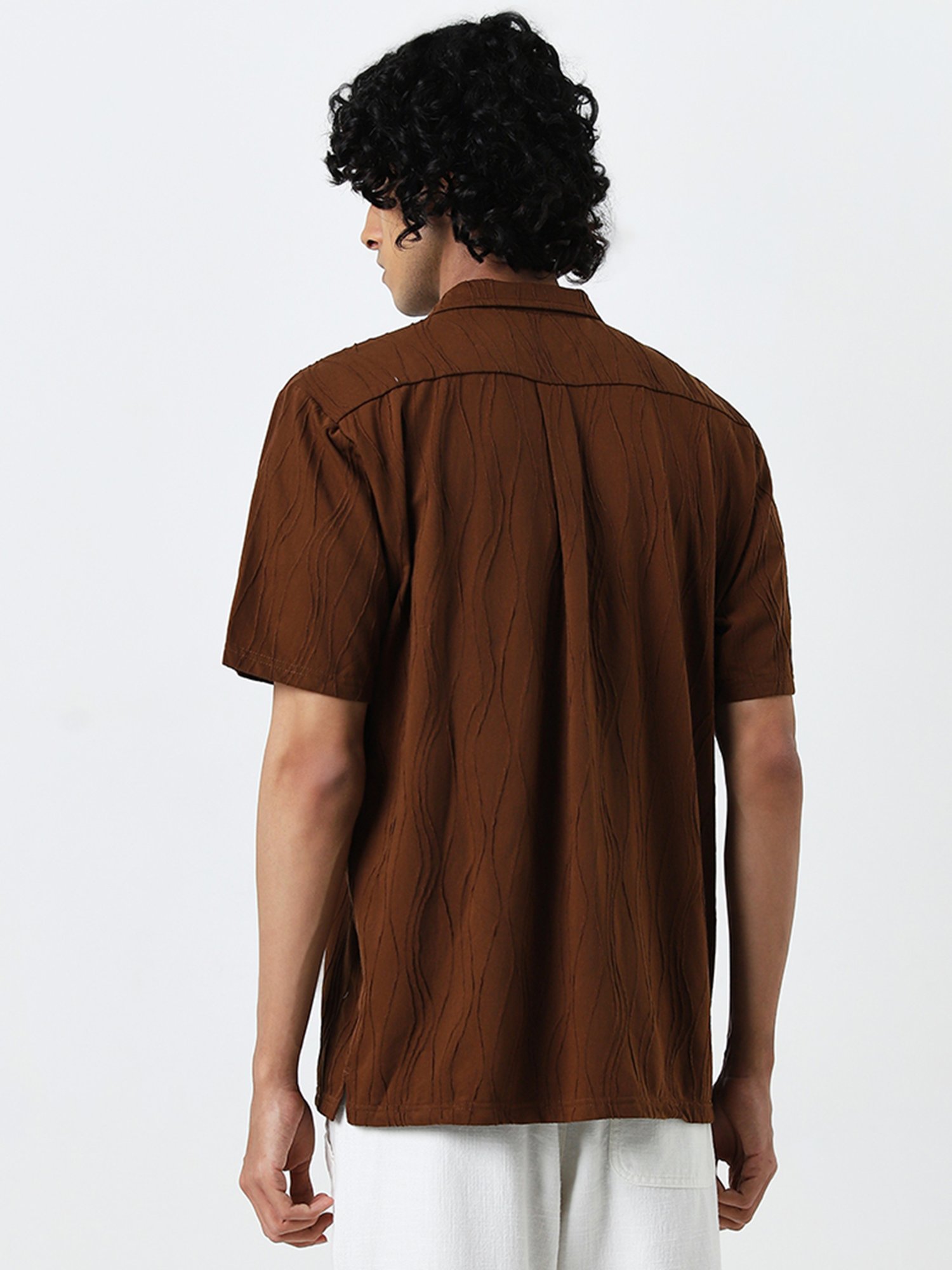 ETA by Westside Brown Wavy Striped Relaxed Fit Shirt
