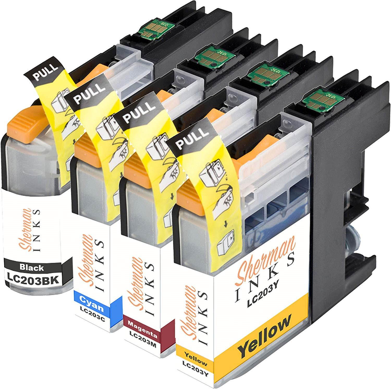 Sherman Replacement Ink Cartridge 4 Pack LC203 for Printer: Brother MFC-J4320DW MFC-J4420DW MFC-J460DW MFC-J4620DW MFC-J480DW MFC-J485DW MFC-J5520DW MFC-J5620DW MFC-J5720DW MFC-J680DW MFC-J880DW MFC-