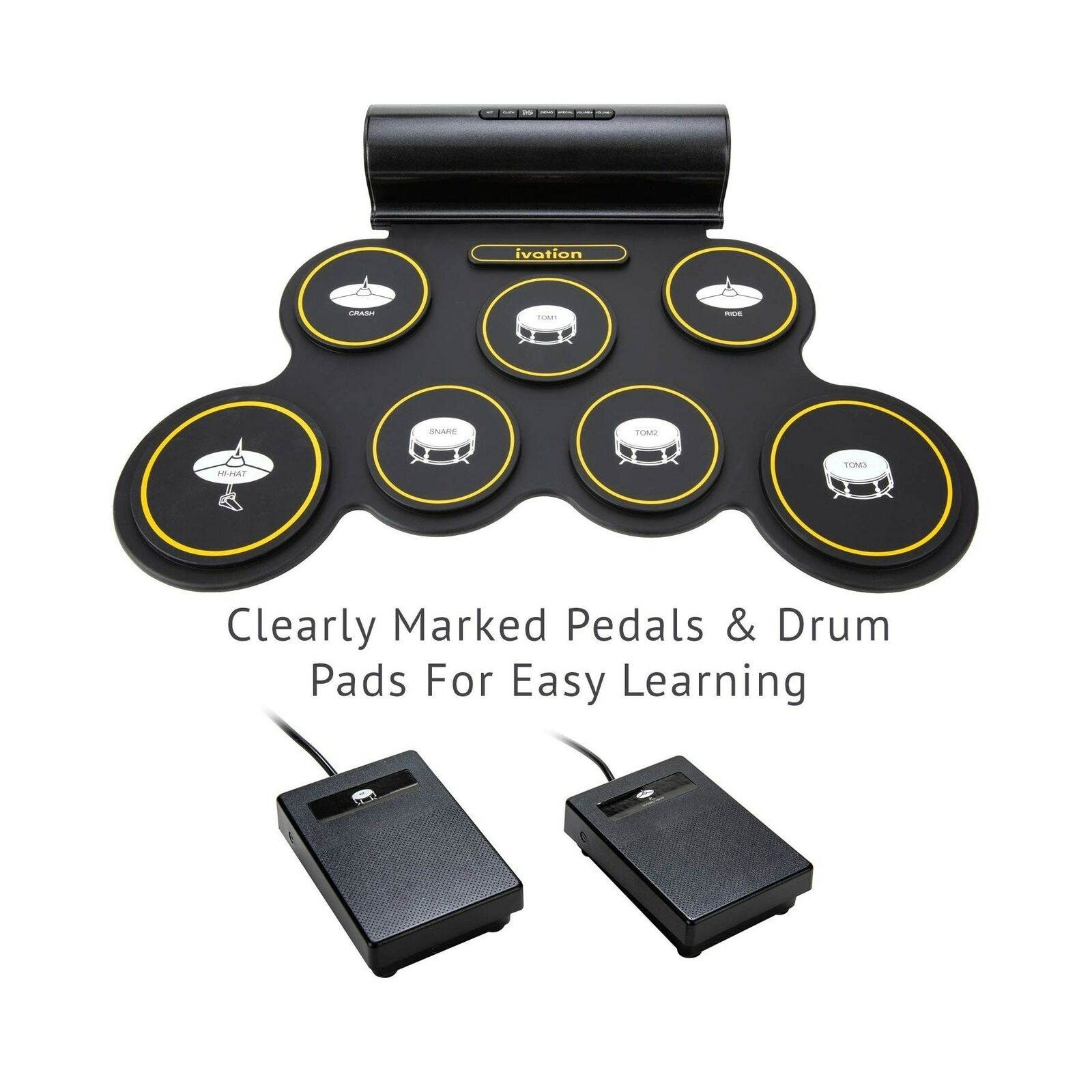 Ivation Portable Electronic Drum Pad - Digital Roll-Up Touch Sensitive Drum P...