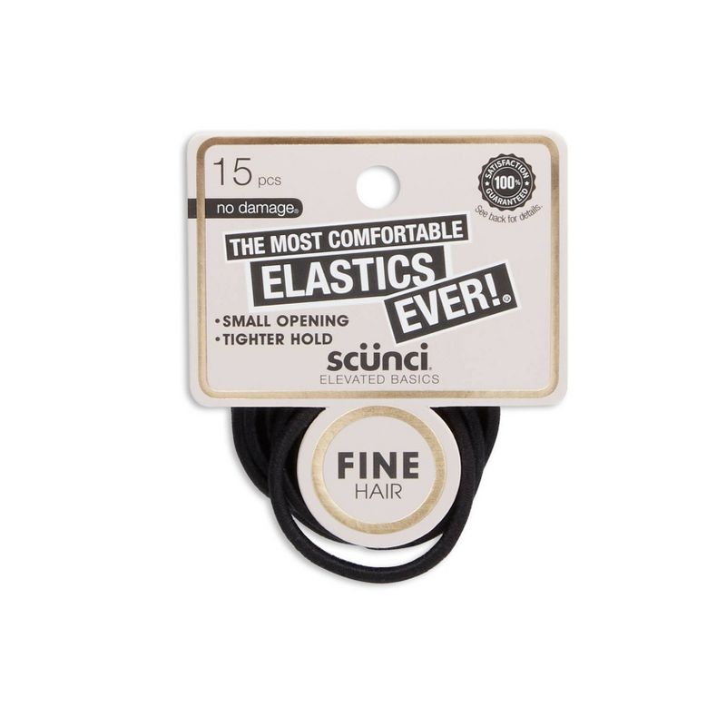 scunci Basics Comfy Elastics - Fine Black - 15pk